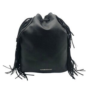 Victoria Secret Black Faux Leather Frienge Backpack